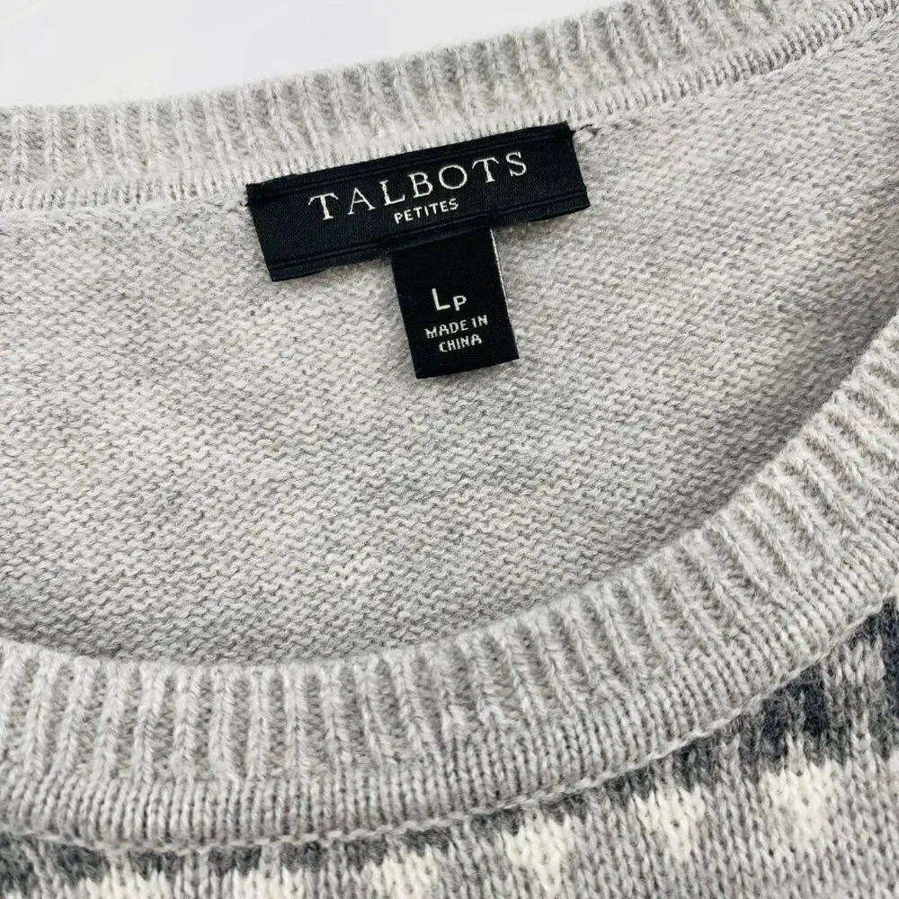 Talbots Petites Size Large Gray Fair Aisle Ruffled Lambswool Crewneck Sweater